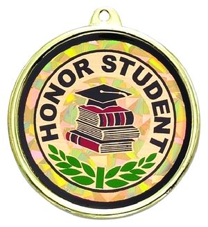 2-1/4 Inch in Diameter Round Honor Student Medal with Mylar Detailing and Customizable Back