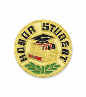 3/4 Inch in Diameter Die-Struck Enameled Gold Plated 'Honor Student' Pin