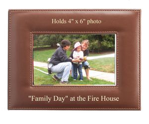 8-1/2 X 6-1/2 INCH HORIZONTAL TAN LEATHERETTE PICTURE FRAME, HOLDS 4" X 6" PHOTO