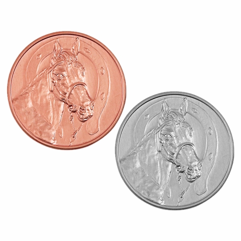 2-Inch in Diameter Round Stamped Metal Horse Themed Insert in Multiple Colors