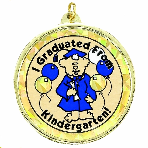 2-1/4 Inch in Diameter Round Kindergarten Medal with Mylar Detailing and Customizable Back