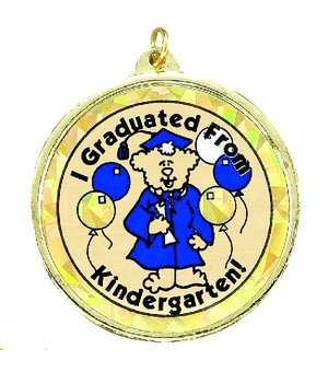 2-1/4 Inch in Diameter Round Kindergarten Medal with Mylar Detailing and Customizable Back