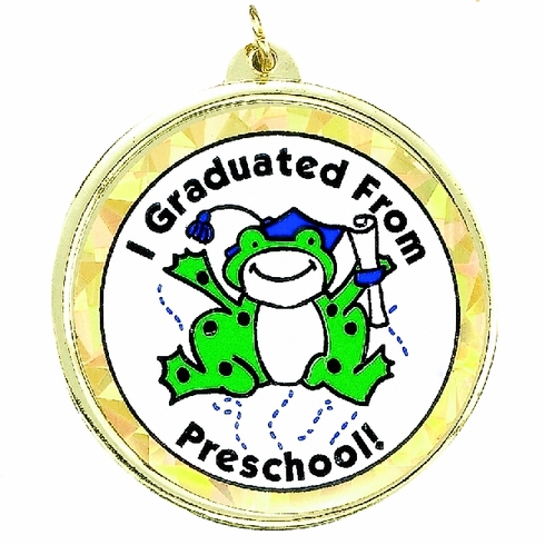 2-1/4 Inch in Diameter Round Preschool Medal with Mylar Detailing and Customizable Back