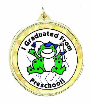 2-1/4 Inch in Diameter Round Preschool Medal with Mylar Detailing and Customizable Back