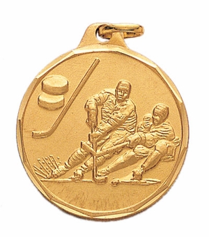 1-1/4 Inch Die-Struck Mens Ice Hockey Medal in Gold, Silver, or Bronze