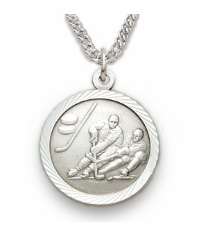3/4 Inch Ice Hockey St. Christopher Medal in Sterling Silver