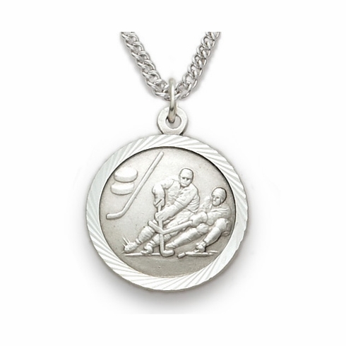 3/4 Inch Ice Hockey St. Christopher Medal in Sterling Silver