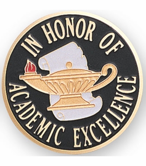 2-Inch in Diameter Round Etched-Enameled Metal 'In Honor of Academic Excellence' Medallion Insert in Gold with Peel-and-Stick Back