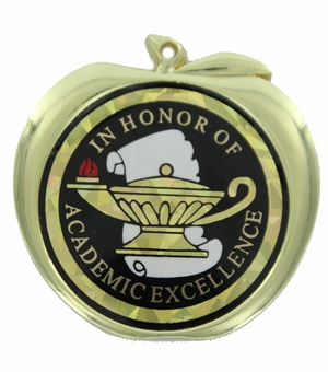 2-1/2 Inch Graduate Themed Apple Medal in Gold