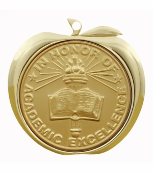 2 Inch Academic Excellence Apple Medal in Gold, Silver, or Bronze