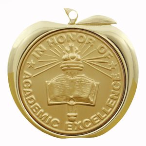 2 Inch Academic Excellence Apple Medal in Gold, Silver, or Bronze