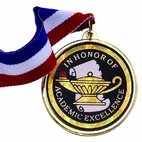 2-1/4 Inch in Diameter Round Academic Excellence Medal with Mylar Detailing and Customizable Back