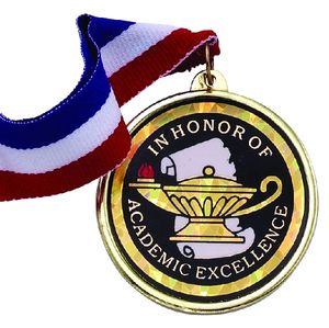 2-1/4 Inch in Diameter Round Academic Excellence Medal with Mylar Detailing and Customizable Back