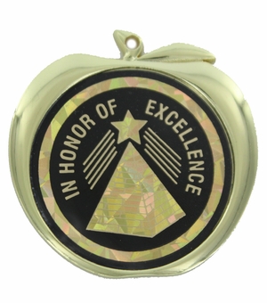 2-1/2 Inch Excellence Award Themed Apple Medal in Gold