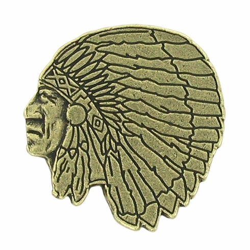 1-1/4 Inch in Height Indian Mascot Pin in Antique Brass