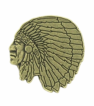 1-1/4 Inch in Height Indian Mascot Pin in Antique Brass