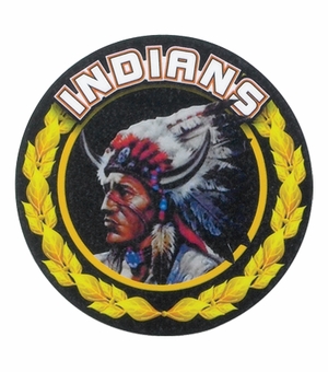 2 Inch in Diameter Round 'Indians' Styled Gold and Mylar Sports Insert