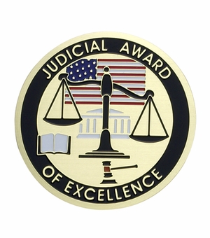 2-Inch in Diameter Round Etched-Enameled Metal Judicial Award of Excellence Medallion Insert in Gold with Peel-and-Stick Back