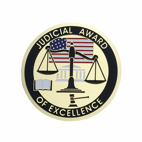 2-Inch in Diameter Round Etched-Enameled Metal Judicial Award of Excellence Medallion Insert in Gold with Peel-and-Stick Back
