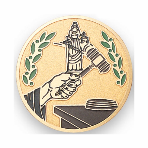 2-Inch in Diameter Round Etched-Enameled Metal Justice Medallion Insert in Gold with Peel-and-Stick Back