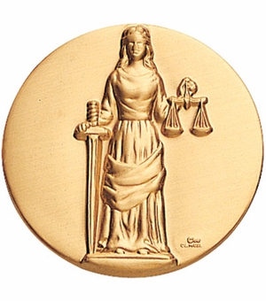 2-Inch in Diameter Round Metal Justice Themed Stamped Insert in Gold