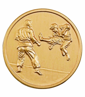 2-Inch in Diameter Round Stamped Metal Karate Themed Insert in Multiple Colors