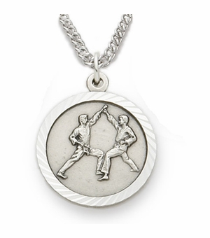 3/4 Inch Mens Karate Themed St. Christopher Medal in Sterling Silver