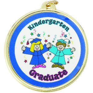 2-1/4 Inch in Diameter Round Kindergarten Graduate Medal with Mylar Detailing and Customizable Back