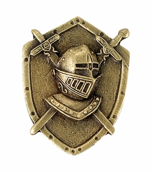 1-1/8 Inch in Height Knight Mascot Pin in Antique Brass