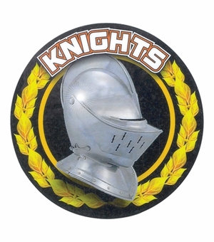 2 Inch in Diameter Round 'Knights' Themed Gold Sports Insert with Mylar Detailing