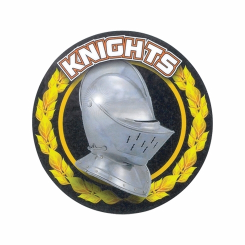 2 Inch in Diameter Round 'Knights' Themed Gold Sports Insert with Mylar Detailing