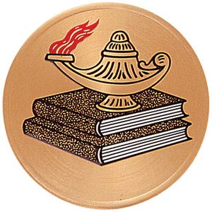 2 Inch in Diameter Round Metal Litho-Print Lamp of Learning Medallion Insert