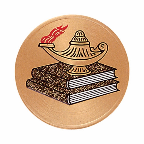 2 Inch in Diameter Round Metal Litho-Print Lamp of Learning Medallion Insert