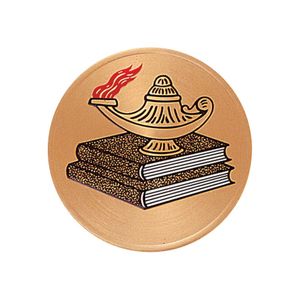 2 Inch in Diameter Round Metal Litho-Print Lamp of Learning Medallion Insert
