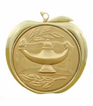 2 Inch Lamp of Learning Themed Apple Medal in Gold, Silver, or Bronze