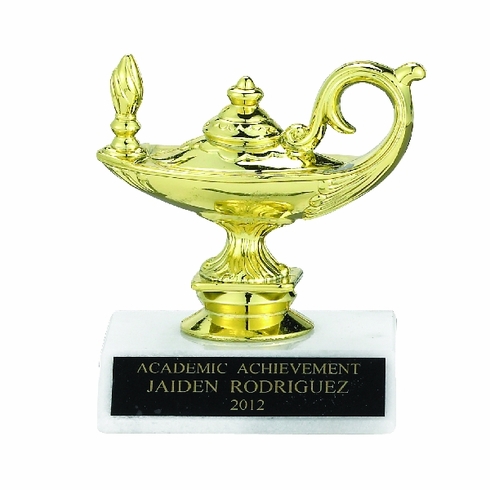 LAMP OF LEARNING TROPHY, 3-1/2 INCH, WHITE MARBLE BASE