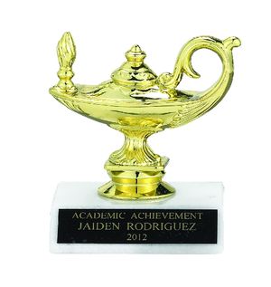 LAMP OF LEARNING TROPHY, 3-1/2 INCH, WHITE MARBLE BASE