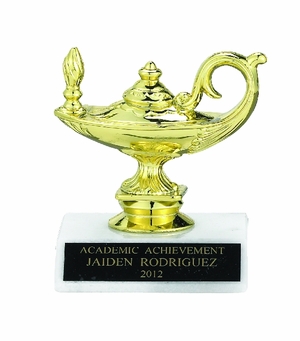 LAMP OF LEARNING TROPHY, 3-1/2 INCH, WHITE MARBLE BASE