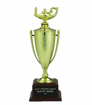 LAMP OF LEARNING TROPHY CUP, 12-1/2 INCH, WALNUT BASE