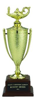 LAMP OF LEARNING TROPHY CUP, 12-1/2 INCH, WALNUT BASE
