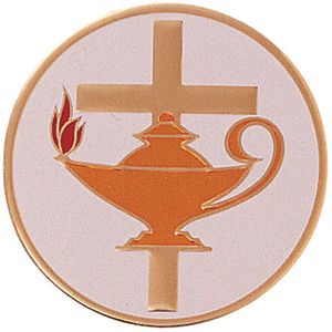 2-Inch in Diameter Round Etched-Enameled Metal Lamp and Cross Medallion Insert in Gold with Peel-and-Stick Back