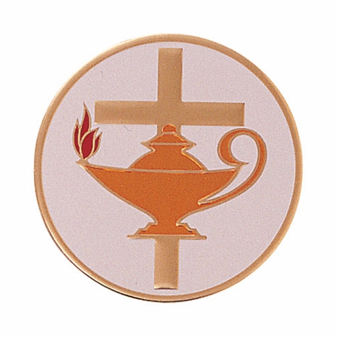 2-Inch in Diameter Round Etched-Enameled Metal Lamp and Cross Medallion Insert in Gold with Peel-and-Stick Back