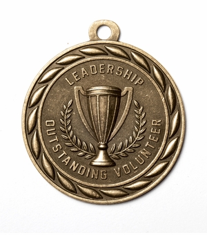 Metal 2-Inch in Diameter Round Leadership Medal with Cutomizable Back in Antique Brass