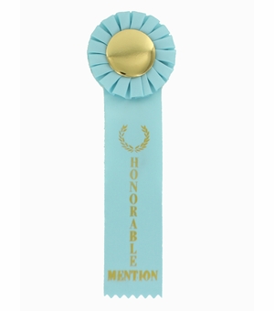 LIGHT BLUE RIBBON, ROSETTE HONORABLE MENTION, 2 INCH  MYLAR