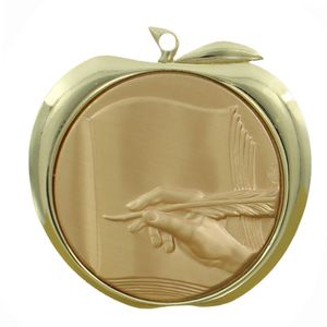 2 Inch Literature Apple Medal in Gold, Silver, or Bronze
