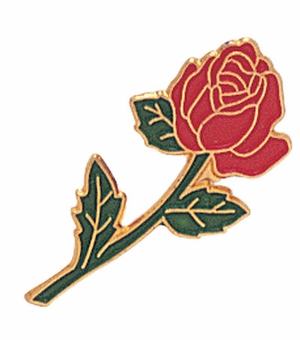 7/8 Inch in Height Die-Struck Enameled Rose Pin in Gold