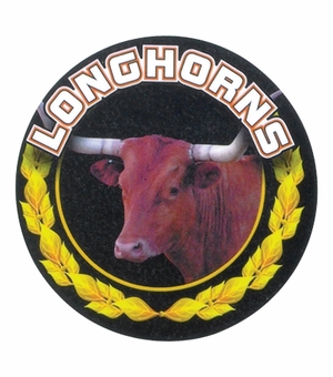 2 Inch in Diameter Round 'Longhorns' Themed Gold and Mylar Sports Insert