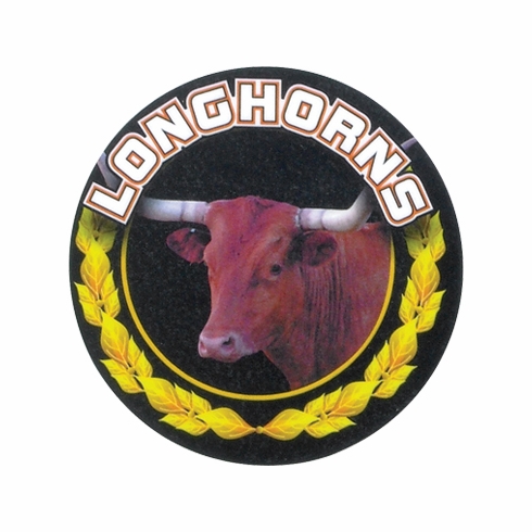 2 Inch in Diameter Round 'Longhorns' Themed Gold and Mylar Sports Insert