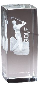 4 1/2" x 2" MALE GOLF TROPHY CRYSTAL LASER ENGRAVED IMAGE