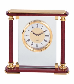 MANTLE CLOCK, GLASS AND ROSEWOOD